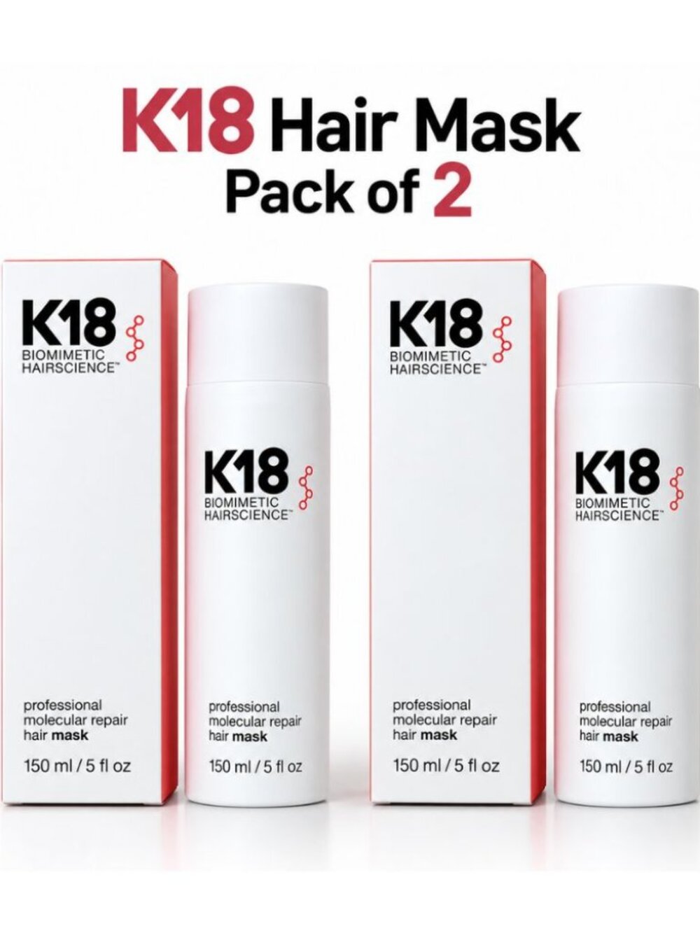 K18 Molecular Repair Hair Mask 2 Pack 150ml Each